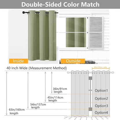 Simplebrand Sage Green Room Darkening Curtains for Bedroom 63 Inch Length 2 Panels Set, Thermal Insulated Energy Saving Curtains for Kids Room, Grommet Solid Nursery Window Treatment Drapes, W40 x L63