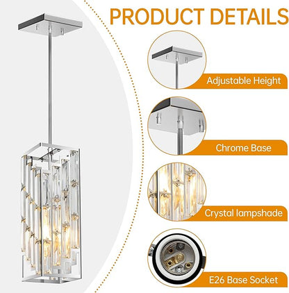 Chrome Pendant Lights Kitchen Island 3 Pack, Mini Crystal Chandeliers, Modern Pendant Lights Ceiling Lighting Fixtures for Kitchen Island, Dinning Room, Bedroom