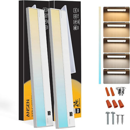 Ansen 2Packs of Under Cabinet Lighting Hardwired, 24in 18W 1237LM Dimmable Led Light for Kitchen/Closet, CRI 92+, R9 90+, 5 Color Temperature, 2700K-5000K(Warm White, Cool White, Daylight)