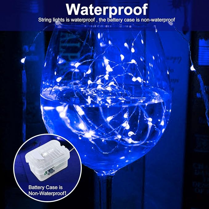 AIKEI 24 Pack LED Fairy Lights Battery Operated, String Lights Waterproof 7 Feet 20 Led Firefly Starry Lights for Wedding Party Bedroom Garden Christmas Decoration Blue