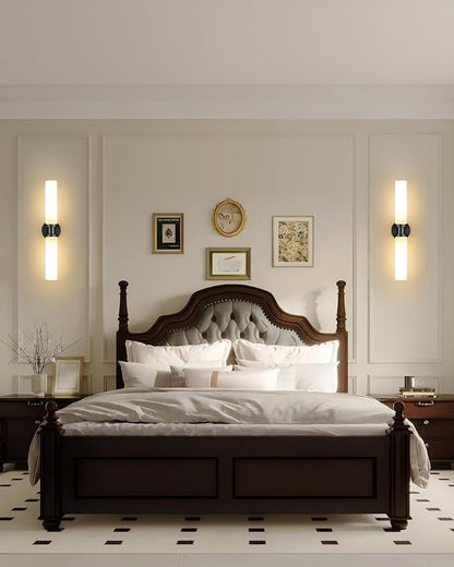 Rechargeable Battery Operated Wall Sconce, 8000mAh Cordless Wall Light with Dimmable, Timer Function, 3000K Warm White, Easy Install for Living Room, Bedroom, Black with White Shades, Bulbs Included