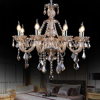 Contemporary Crystal Chandelier 8-Light for Dinning Room,Cognac K9 Crystal Candle Chandeliers Lighting Crystal Ceiling Pendant Light Fixtures for Bedroom Kitchen Lobby Stair (8 Lights)