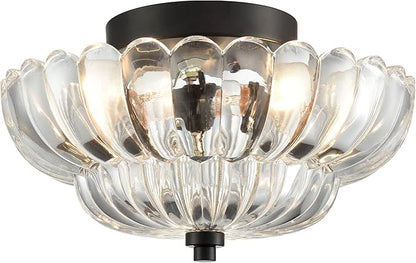 HYDELITE Modern Black Ceiling Light Traditional Semi Flush Mount Ceiling Light with Scalloped Clear Glass for Living Room Hallway Close to Ceiling Light Fixture