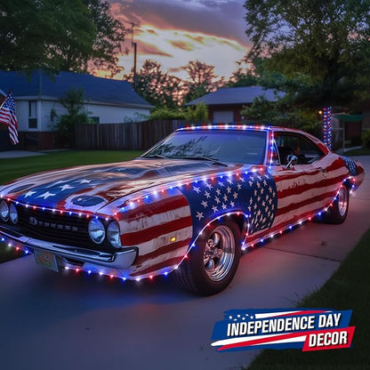 JMEXSUSS 2 Pack Red White and Blue Battery Operated Rope Lights Outdoor, 33ft 100 LED Battery Powered 4th of July Lights with Remote, 8 Modes Patriotic Rope Lights for Independence Memorial Day Decor