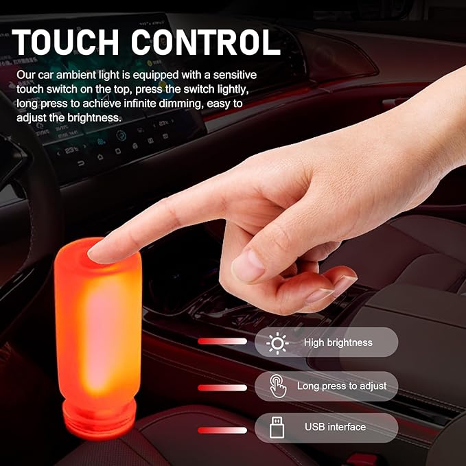 Car USB Atmosphere Lamp, 5V Touch Control Frosted Retro Bottle Interior Ambient Lights, Portable Plug-in LED Bulb Night Lights, Universal Decoration Lamps for Cars, Bedrooms (Red)