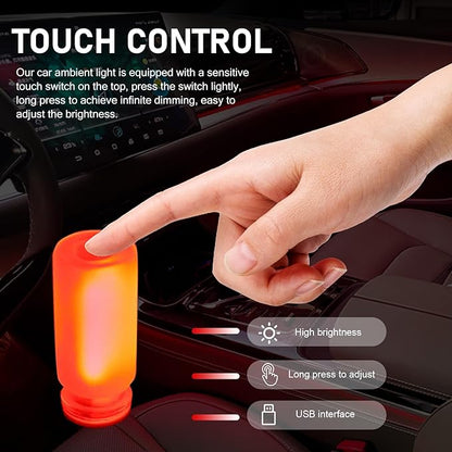 Car USB Atmosphere Lamp, 5V Touch Control Frosted Retro Bottle Interior Ambient Lights, Portable Plug-in LED Bulb Night Lights, Universal Decoration Lamps for Cars, Bedrooms (Red)