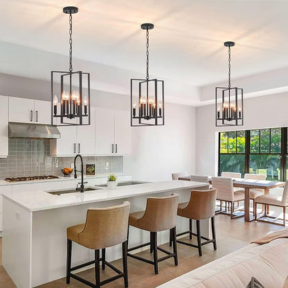 12.79" Black Chandelier 8-Light Modern Farmhouse Chandeliers for Dining Room Light Fixture Rustic Adjustable Pendant Light Fixtures Vintage Chandelier for Foyer Kitchen Entryway Living Room E12