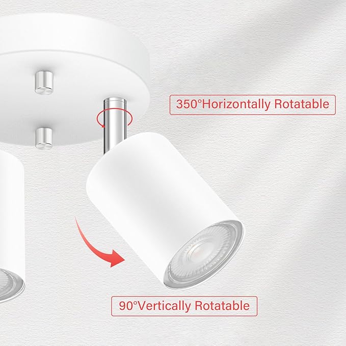 AUQUEE LED 2 Light Track Lighting Kit, LED Track Lighting Fixtures, White Round Ceiling Spot Lighting, Flexibly Rotatable Light Head for Kitchen, Living Room, Bedroom, GU10 Bulb Not Included