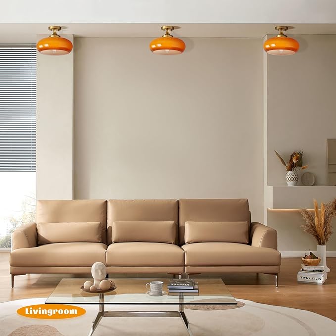 Vintage Glass Flush Mount Ceiling Light - 2 Pack Orange Light Fixture Ceiling Mount with Seeded Glass Vintage Design Rustic Ceiling Light Fixture for Closet Entryway Farmhouse