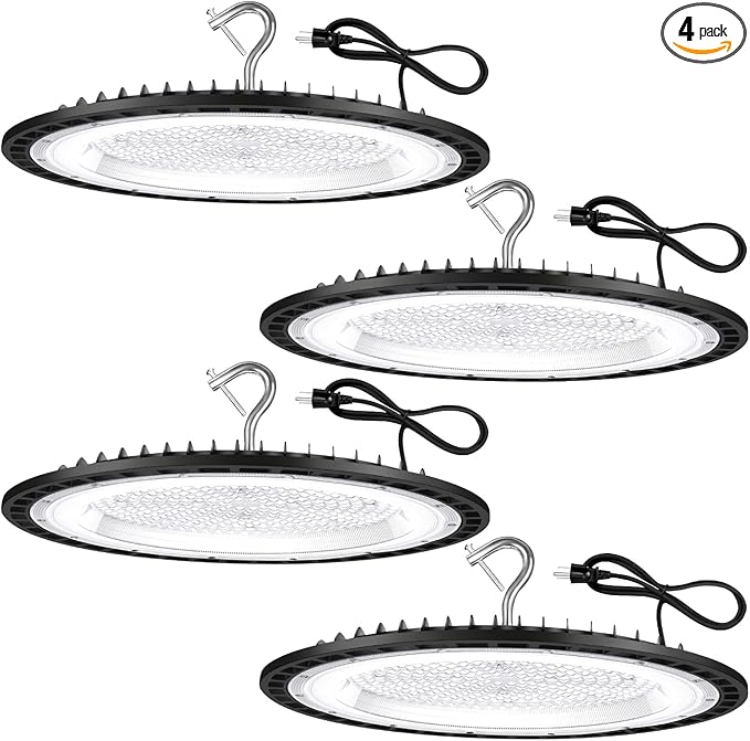 YANYCN 4 Pack 240W UFO Led High Bay Light Fixture,120VAC,40000LM,5000K Daylight Commercial Shop Bay Lighting,[1050W MH/HPS Equiv.] US Plug Area Lighting for Warehouse/Barn/Gym/Factory/Workshop