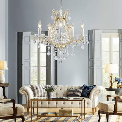 Saint Mossi 5-Lights Maria Theresa K9 Crystal Chandelier Light Fixture,Modern Chandelier Gold Chandelier for Bedroom,Dining Room,Living Room,H19 x W19,Chain Adjustable
