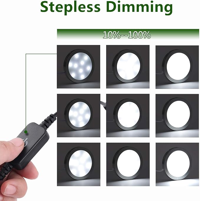 AIBOO Under Cabinet LED Black Cover Puck Lighting Kit with Touch Dimmer Switch for Kitchen Cupboard Closet Lighting (6 Lights,Daylight White)