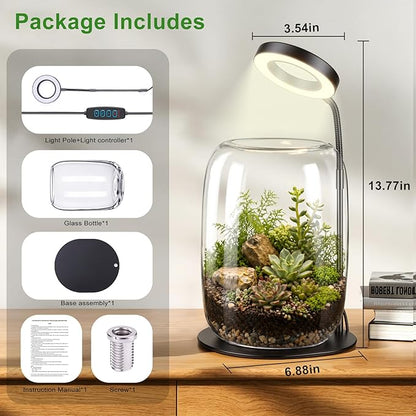 7X Aperture Grow Light for Indoor Plants, Mini Desk Grow Light with Glass Terrarium for Small Plants, Succulents & Moss, Height Adjustable Plant Growing Lamp for Home Office Gift