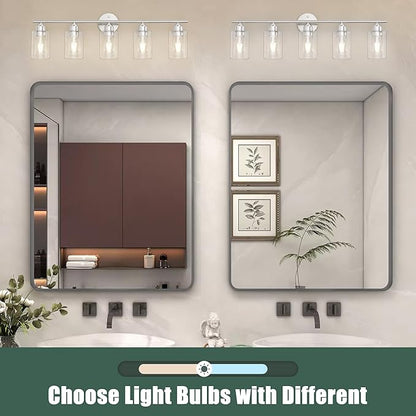 Bathroom Vanity Light Fixtures Brushed Nickel Bathroom Lighting Fixture, 5 Lights Bathroom Light Fixture Over Mirror, Modern Black Vanity Light, Wall Sconces with Glass Shades