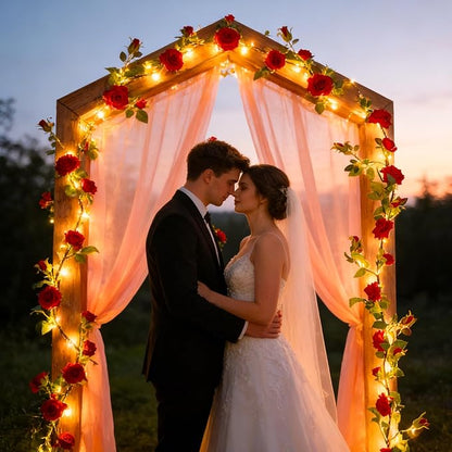 GOESWELL Rose Flowers Vines Garland Lights: 6FT Artificial Flower Vine Lights for Room Wall Decor - Fake Red Roses Hanging Vine Light Indoor for Wedding Arch Backdrop Decorations