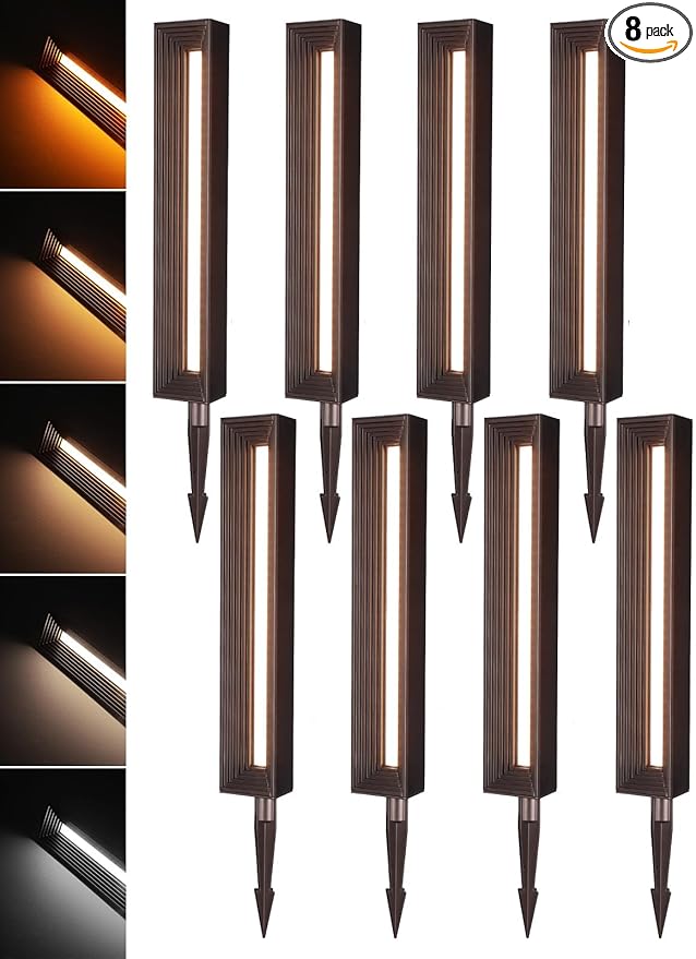 LEONLITE 8 Pack 5CCT Low Voltage Landscape Lights, 7W 12-24V LED Pathway Lights, Die-Casted Aluminum, IP65 for Outdoor Path Sidewalk Walkway, 1800K/2700K/3000K/4000K/5000K, ETL, Oil Rubbed Bronze