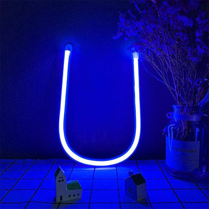 ENUOLI Blue Letters Neon Signs LED Night Light Neon Sign Letter Lights Lighted Marquee Letter Battery or USB Operated Art Decorative Lights Decor for Bar Wall Bedroom (U)