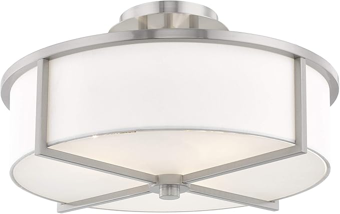 Livex Lighting 51074-91 Transitional Three Light Ceiling Mount from Wesley Collection in Pwt, Nckl, B/S, Slvr. Finish, Brushed Nickel