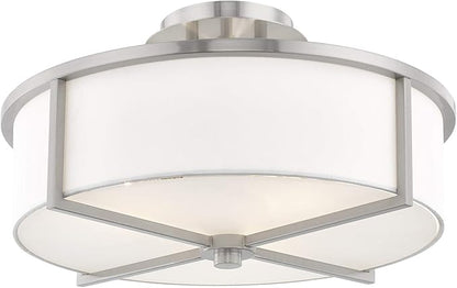 Livex Lighting 51074-91 Transitional Three Light Ceiling Mount from Wesley Collection in Pwt, Nckl, B/S, Slvr. Finish, Brushed Nickel