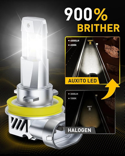 AUXITO H11 LED Bulbs, 50000LM 900% Super Bright, 60000+ Hours Life Service, 6500K Cool White, 1:1 Mini Size Wireless H8 H9 Fog Light Halogen Replacement, Plug & Play, Pack of 2