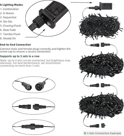Etinga 200 LED String Lights 66ft Warm White, Black-Green Wire Plug in Fairy Lights with 8 Lighting Modes, Christmas Lights for Bedroom Tree Yard Patio Wedding Holiday Decor (Warm White, 200 LED 66ft)
