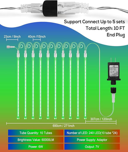 EAGWELL Meteor Shower Rain Lights 12 in 10 Tubes Drop Icicle Snow Falling Raindrop Cascading Light for Wedding Party Christmas Light Outdoor, Shine Colorful