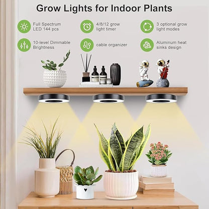 Banax LED Grow Light for Indoor Plants 144 LEDs, Four-Head Ring Design, 5V/2A 10 Brightness Levels, 3/9/12H Timer, Ideal for Herbs, Succulents & Seedlings（Black）