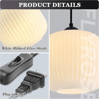 Milk Glass Hanging Pendant Light Plug in Farmhouse Black Pendant Lights Kitchen Island Lighting Frosted Glass Hanging Lamp Bedroom Plug in Ceiling Light
