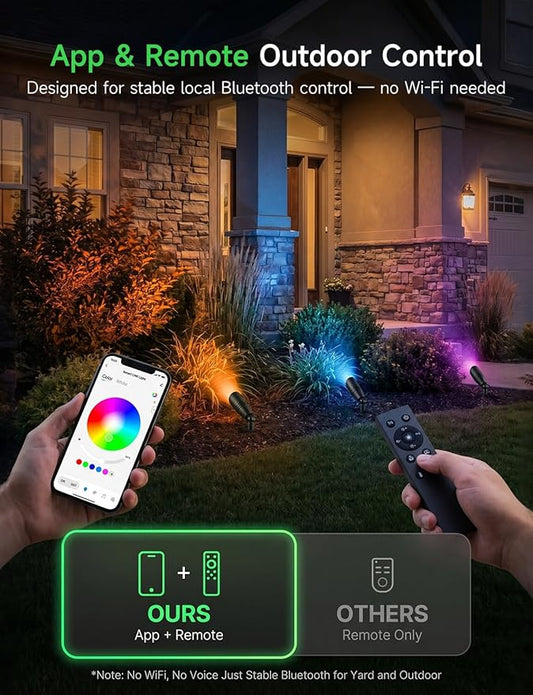 Smart RGBCW Outdoor Color Changing Spotlight, 12v Low Voltage Landscape Lighting for Yard, App & Remote Control, Replaceable Bulb, IP65 Waterproof, Transformer and Wire Not Included, 1 Pack
