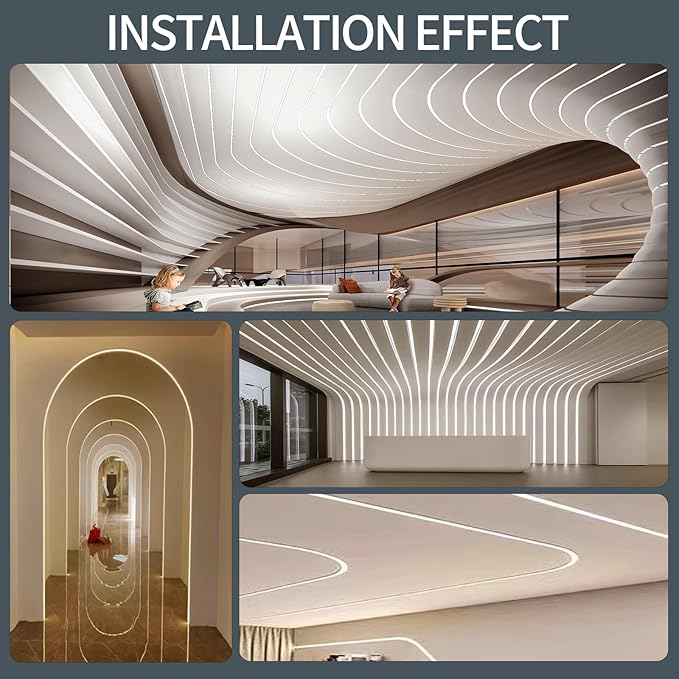 6 Pack Led Diffuser Channel with Milky White Silicone Cover 6.6FT/2M Plaster-in Aluminum Drywall U Shaped Trimless Recessed Track for Strip Light, Flexible Led Profile 45 Degree Bendable