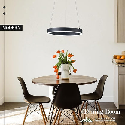 12in LED Ring Chandelier Black Modern Dimmable Pendant Light Height Adjustable Circular Hanging Ceiling Fixture for Kitchen Island Dining Table Entryway Sink