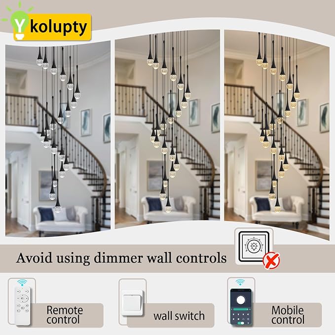 ykolupty 138'' Modern Chandelier,20-Lights Black Modern Pendant Light Fixture Staircase Large Chandelier Lobby Living Room Bedroom Foyer High Ceiling Chandelier