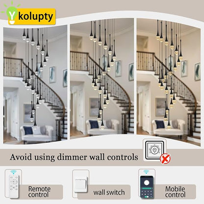 ykolupty 138'' Modern Chandelier,20-Lights Black Modern Pendant Light Fixture Staircase Large Chandelier Lobby Living Room Bedroom Foyer High Ceiling Chandelier
