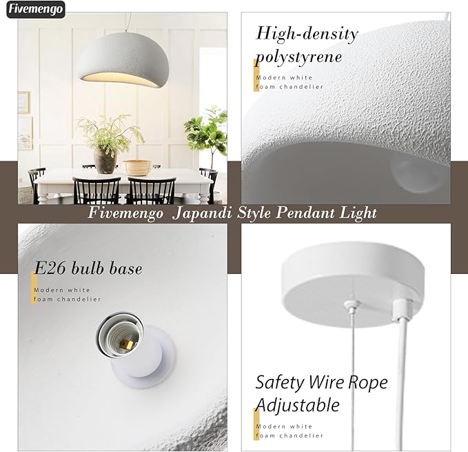 23.6in Wabi Sabi Pendant Light, Kitchen Island Lighting Fixture Ceiling Mount Japanese Lamp Japandi Chandelier for Dining Living Room Hallway Bedroom Restaurant Hanging Lamp, White 1 Pack