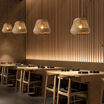 Brown Rattan Pendant Light 13.8in Farmhouse Woven Chandelier Rattan Lights Fixture Over Island Rustic Wicker Hanging Ceiling Lighting for Dining Room Kitchen Bedroom Entryway Restaurant Bar