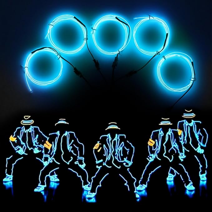 EL Wire-5 in 1 Neon Wire Light Rope Lights Strip DIY Glowing Flexible Super Bright Cuttable for Parties Halloween Christmas Bike Cosplay Clothing Decoration Festival (Ice Blue)