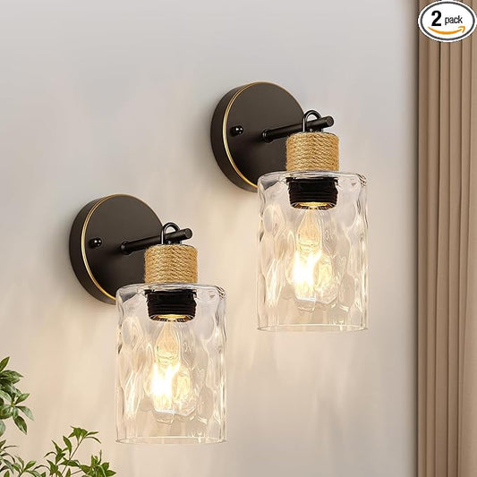 MOKATNG Set of 2 Wall Sconces for Bathroom, Coastal Modern Vanity Lights with Clear Glass Shade, Brown and Gold Bathroom Wall Lamp for Mirror Kitchen Living Room Hallway Cabinet Porch
