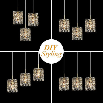 Modern K9 Crystal Pendant Lights Kitchen Island Set of 3,Gold Chandeliers for Dining Room Light Fixtures Over Table,Hanging Chandelier for Kitchen Island Entryway Bathroom BedHead Bedroom