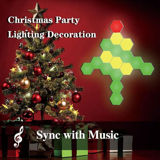 Vcwtty Music Sync Hexagon Lights, Smart LED Wall Lights 10 Pack, 13 Colors Modular Assembled RGB Wall Panels, Hex Light with USB-Power for Autism, Game Room Decor, Party(10 Pack)