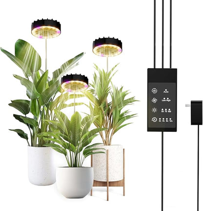 Height Adjustable Grow Light for Indoor Potted Plants, Full Spectrum Plant Light with Fan, Metal Pole Stake Growing Lamp, CRI 90+, 2/4/8/12H Timer, Ideal for Tall Plants & Succulents 3 Packs