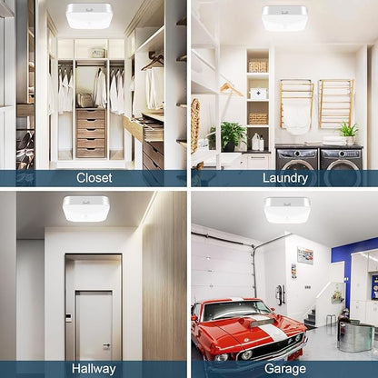Rechargeable Motion Sensor Ceiling Light, Rechargeable Battery Operated Closet Light Wireless, 500LM Wireless Motion Activated Light for Shower Stairs Hallway Pantry Porch Garage, 5000K 2 Pack