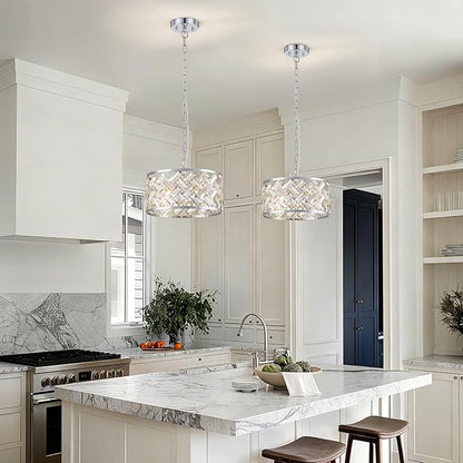 Chrome Crystal Chandelier, 3-Light Morden Dining Room Light Fixture,12.4" Small Round Semi Flush Mount Chandeliers for Kitchen Foryer Entryway Hallway Living Room Bedroom (ETL Listed)