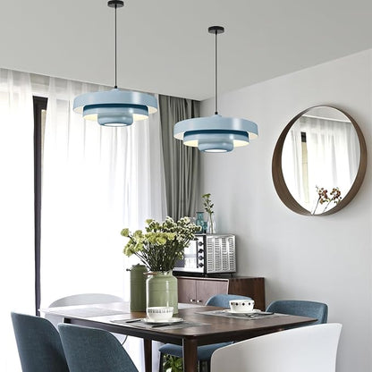 Minimalist Scandinavian Light Blue Pendant Light, 17.7" Large Adjustable Mid Century Hanging Light for Kitchen Island Dining Room Modern Apartment Pantry
