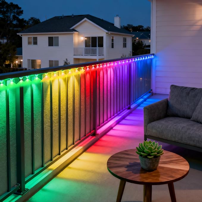 GOESWELL Smart Permanent Outdoor Lights for Patio: IP68 Waterproof Smart Balcony Lights with App & Remote Control - 16ft Garden Fence Light with 25 LED Bulbs for Railing Stair Decor