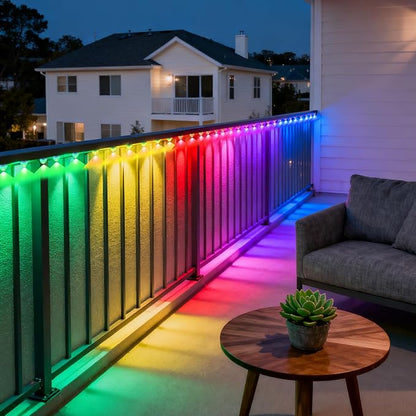 GOESWELL Smart Permanent Outdoor Lights for Patio: IP68 Waterproof Smart Balcony Lights with App & Remote Control - 16ft Garden Fence Light with 25 LED Bulbs for Railing Stair Decor
