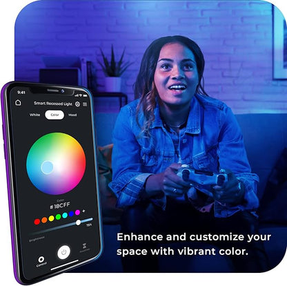 GLOBE Electric 50466 Wi-Fi Smart 3" Ultra Slim LED Recessed Lighting Kit 2-Pack, No Hub Required, Voice Activated, 7 W, Multicolor Changing RGB, Tunable White 2000K - 5000K, 390 Lumens, Wet Rated