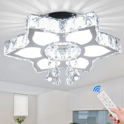 CLAIRDAI 16.1'' Crystal Ceiling Light Fixture, Modern Flower LED Chandelier, Dimmable Flush Mount Ceiling Light with Remote & APP Control for Bedroom Dining Room Living Room