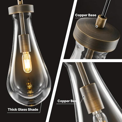 Raindrop Pendant Lights Kitchen Island: Vintage Copper Teardrop Hanging Light - 2 Head Crystal Pendants Light over Dining Table - Durable Raindrop Lighting Fixture for Bedroom Hallway Bulb Included