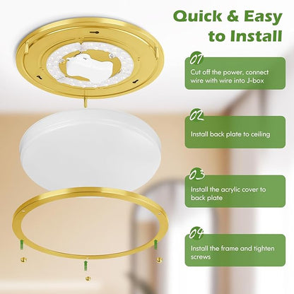 GoBright 2-Pack Gold Flush Mount LED Ceiling Light Fixture, 12IN 2700K/3000K/3500K/4000K/5000K Adjustable Ceiling Lights, 3600lm Super Bright Dimmable Lighting for Bedroom Hallway Kitchen