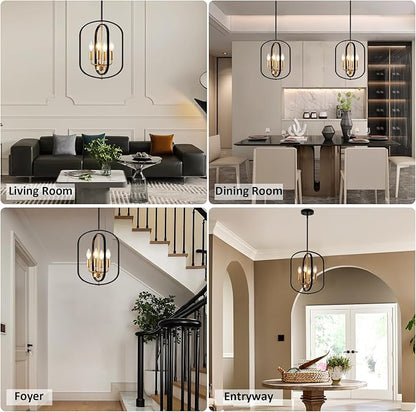 Black and Gold Chandelier for Dining Room Light Fixture, Chandelier for Entryway Light Fixture Foyer Lighting Fixtures Adjustable Modern Farmhouse Chandelier for Living Room Pendant Lights Kitchen